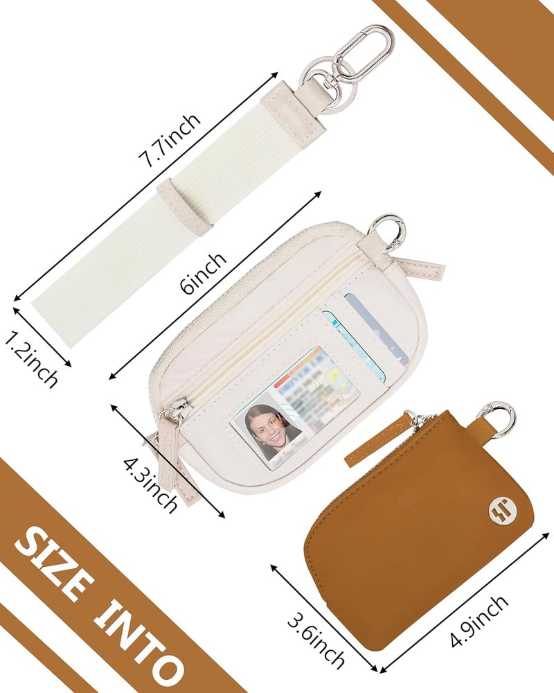 Sunpour Store Nylon Wallet Wristlet for Women,RFID Wallet Keychain Women,Small Wallets Woman with Wristlet,Coin Purse & Wrist Strap for Travel (Beige＆Brown) - Image 2
